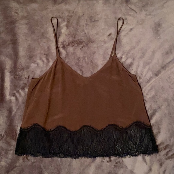 Aritzia Wilfred red silk top w/ lace - Picture 1 of 3